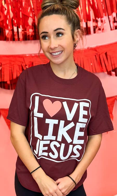 Maroon Love Like Jesus Graphic T-Shirt: AS