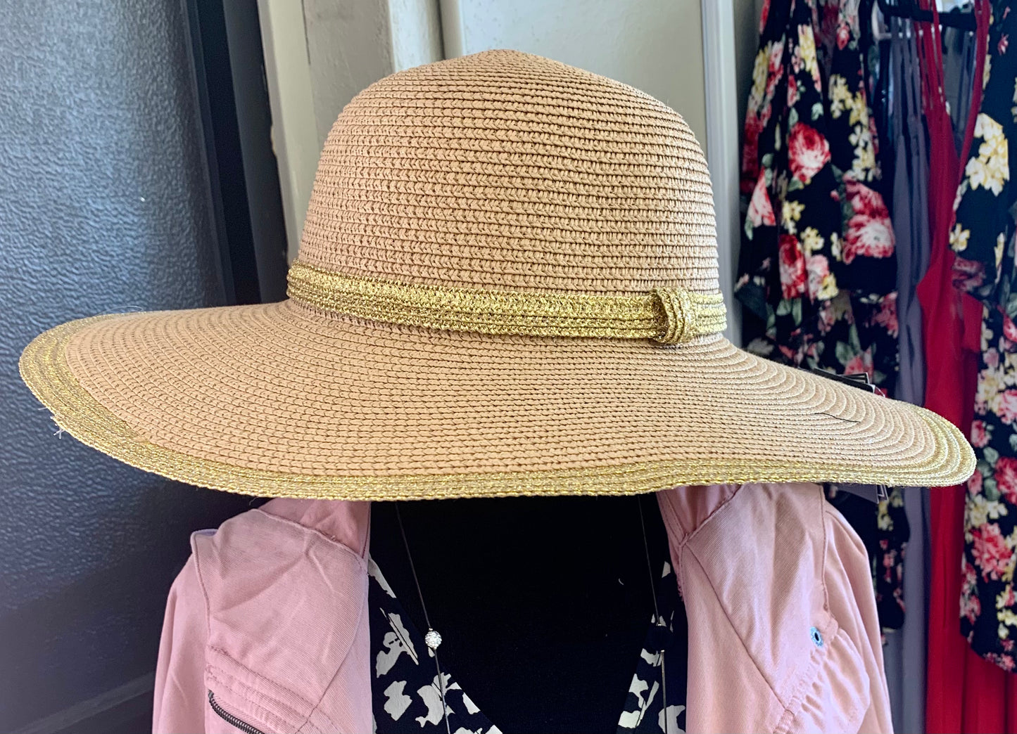 Fashion Straw Sun Floppy Hat w/ Sparkle Band