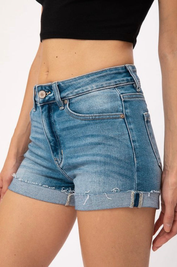 KANCAN- High Rise Jean Shorts w/ Cuffed Hem