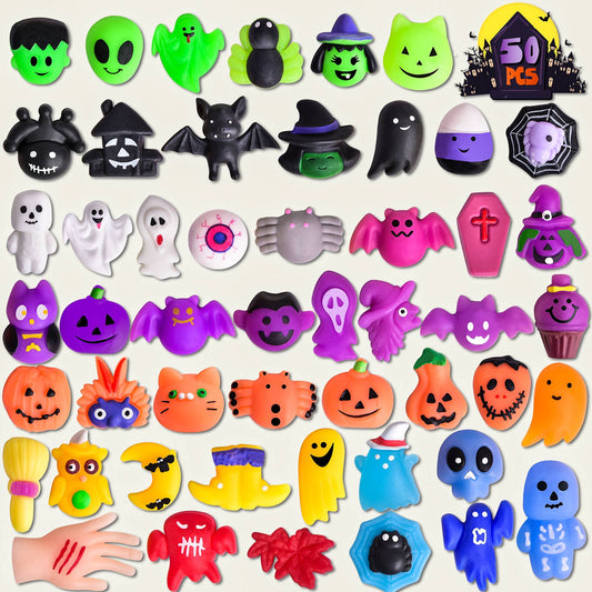 50 PCS Halloween Mochi Squishy Toys, Soft & Stretchable.