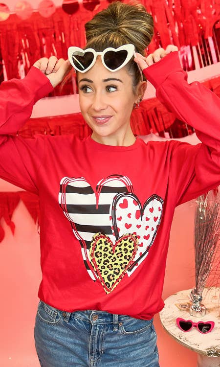 Doodle Heart Valentine Long Sleeve T-Shirt: AS