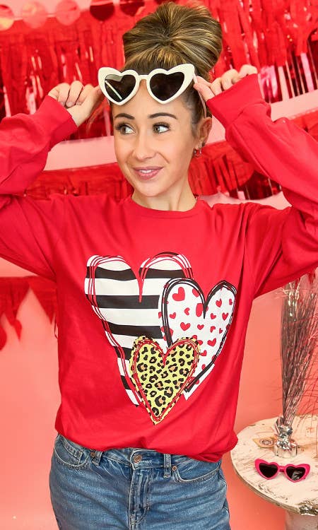 Doodle Heart Valentine Long Sleeve T-Shirt: AL