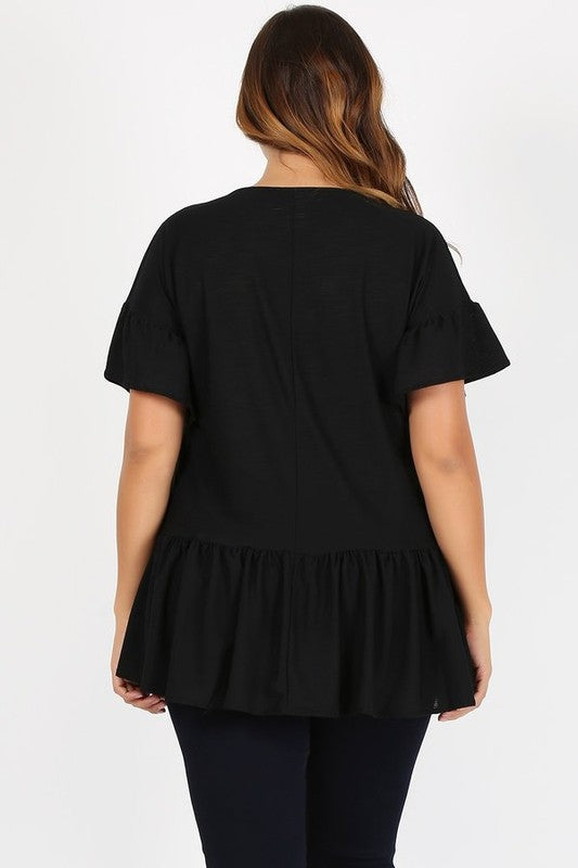 SWEET LINDSEY- PLUS Ruffle Solid Tunic Top