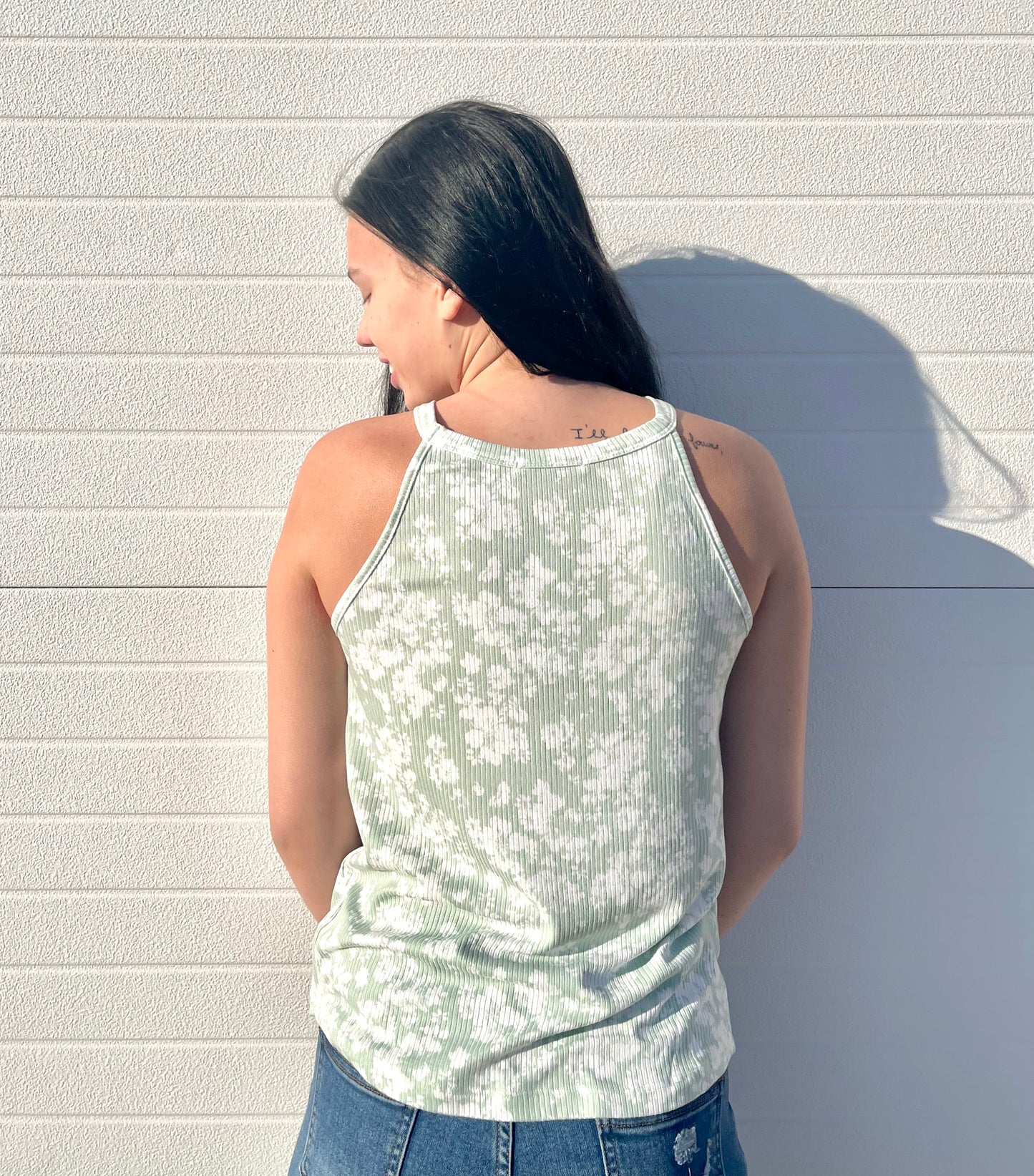 STACCATO- Sage Floral Print Halter Tank Top