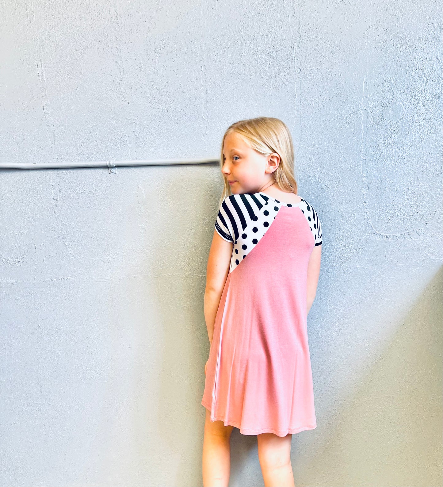 PS KATE- Solid Jersey Polka Dot/Stripe Dress
