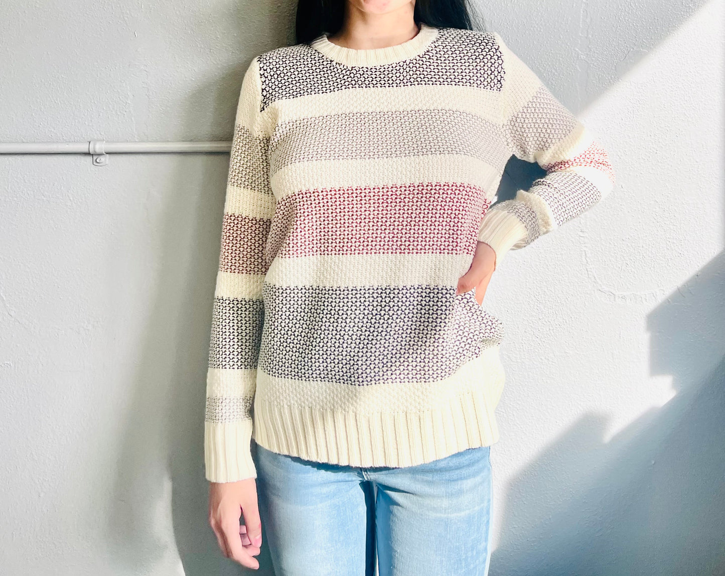 STACCATO- Crew Neck LS Textured Color Block Pullover