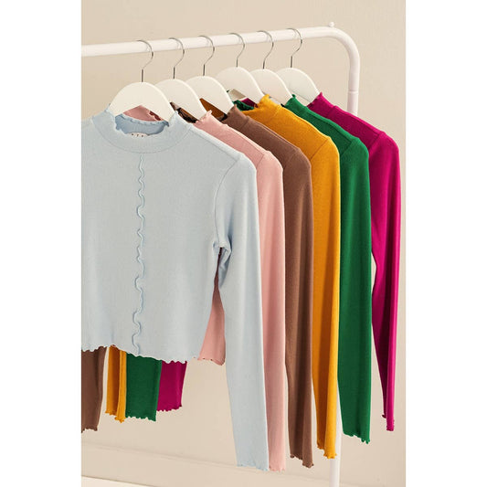 EFFORTLESS STYLE RIBBED KNIT HIGH NECK TOP: BLUE / S