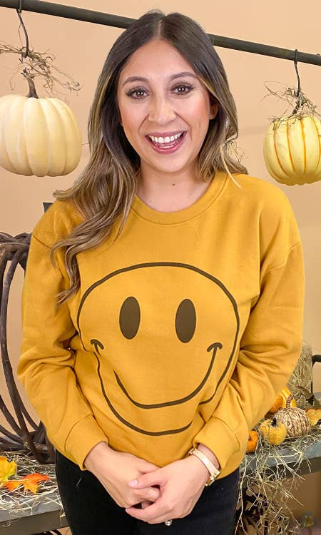 Fall Smiley Graphic Sweatshirt: 3XL