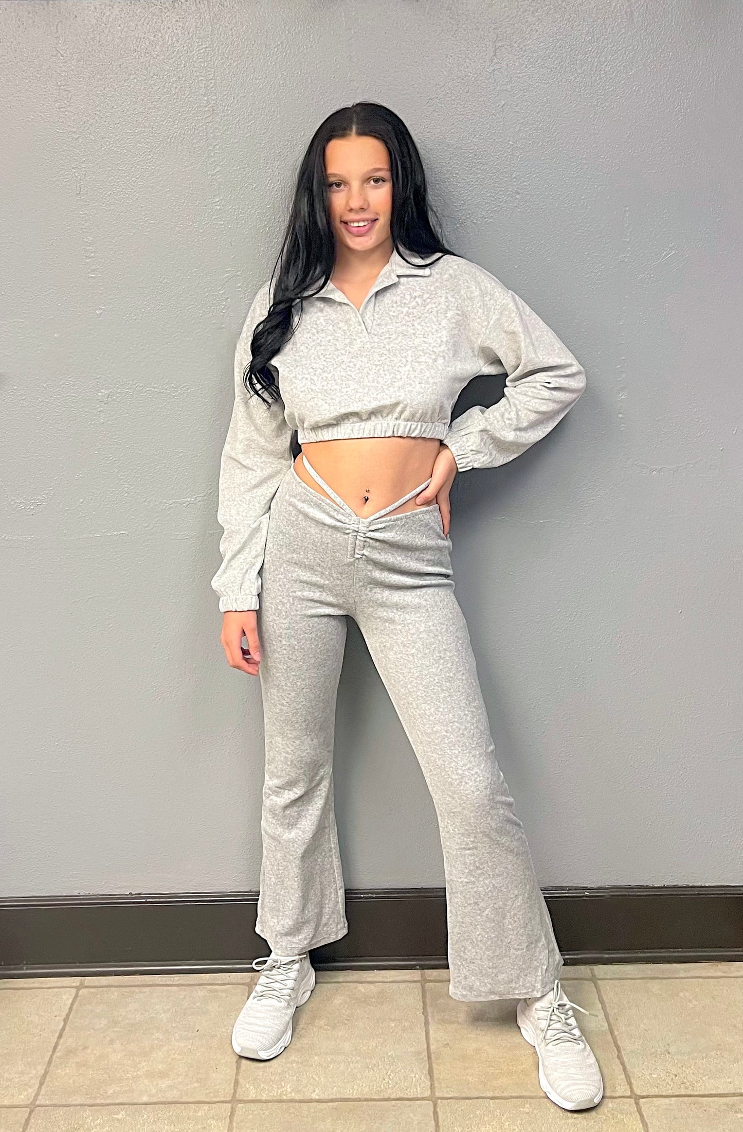 TIMING- Grey Velour High Waisted Pants